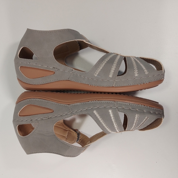 LOSTISY Women Wedges Shoes Splicing Casual Comfy Gray Sandals, 39 - Picture 8 of 9